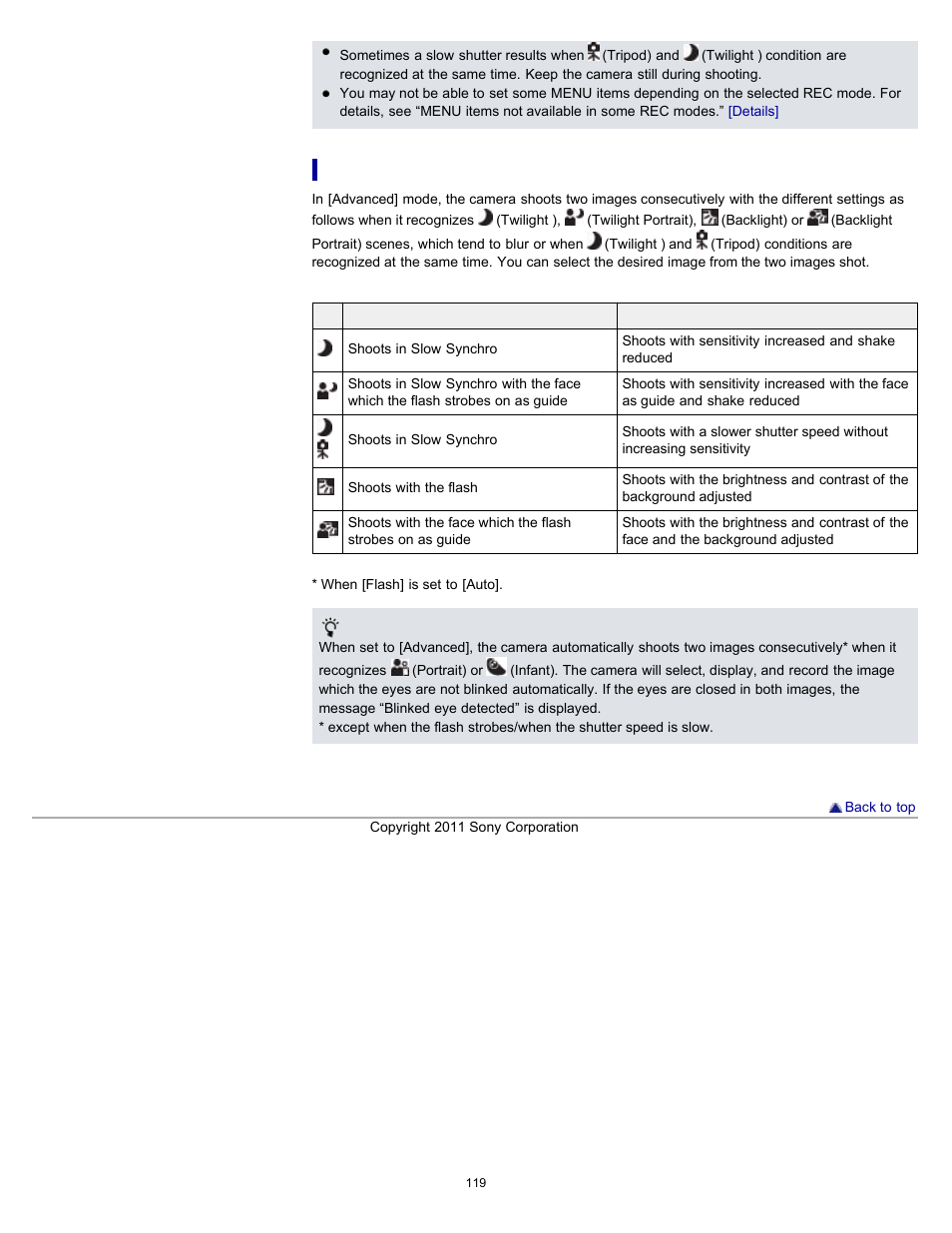 Advanced mode, Details | Sony DSC-WX9 User Manual | Page 119 / 252