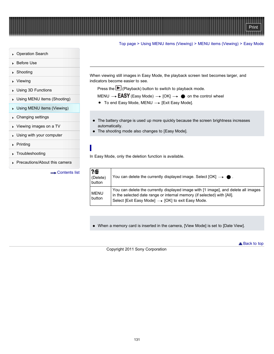 Easy mode | Sony DSC-WX9 User Manual | Page 131 / 252