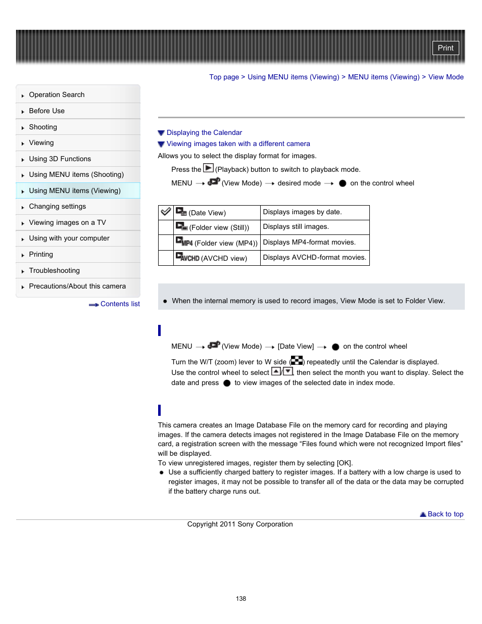 View mode | Sony DSC-WX9 User Manual | Page 138 / 252