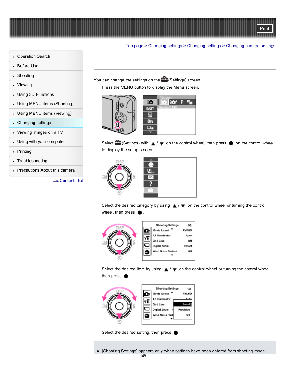 Changing camera settings | Sony DSC-WX9 User Manual | Page 148 / 252