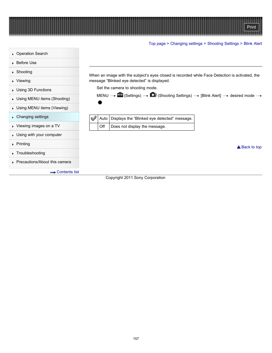 Blink alert | Sony DSC-WX9 User Manual | Page 157 / 252