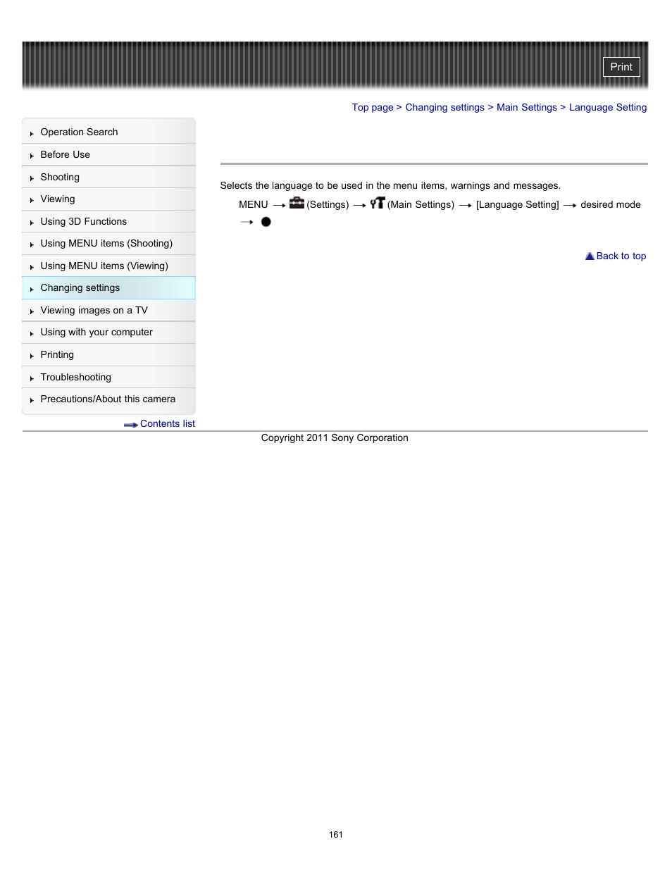 Language setting | Sony DSC-WX9 User Manual | Page 161 / 252