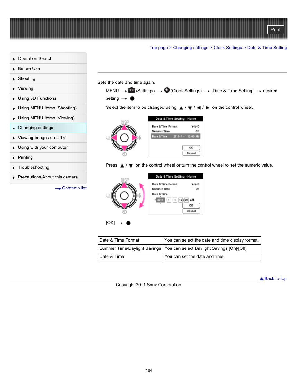 Date & time setting | Sony DSC-WX9 User Manual | Page 184 / 252