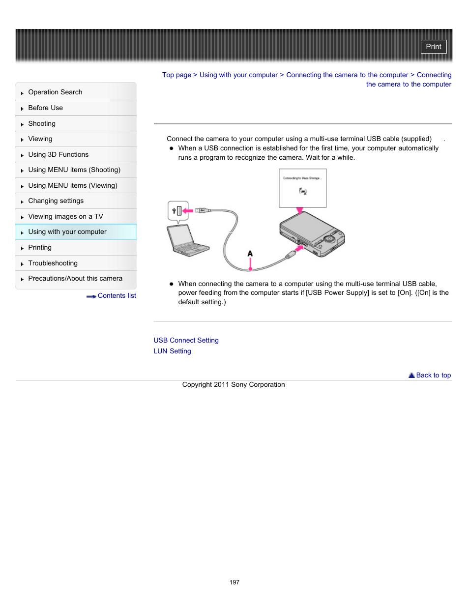 Connecting the camera to the computer | Sony DSC-WX9 User Manual | Page 197 / 252