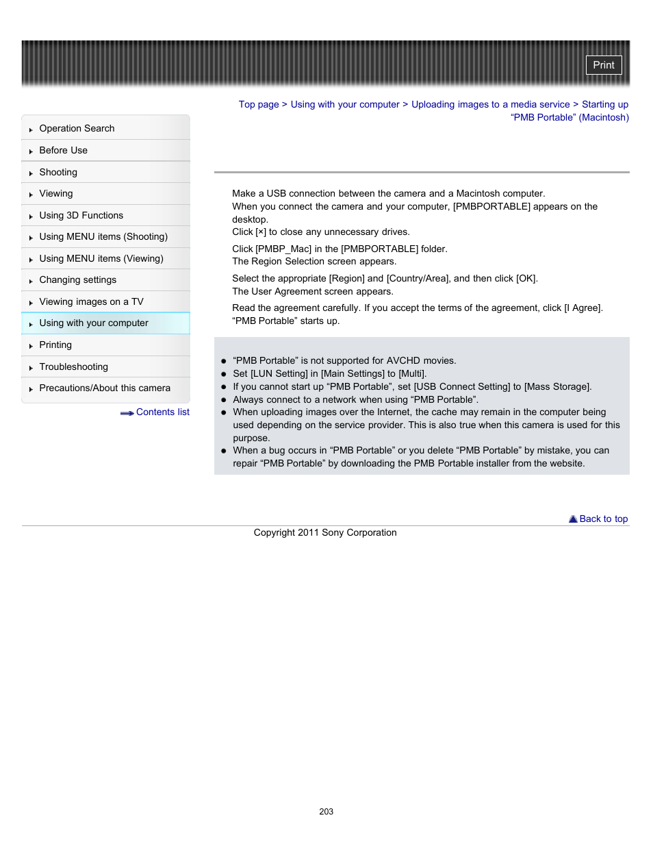 Starting up “pmb portable” (macintosh) | Sony DSC-WX9 User Manual | Page 203 / 252