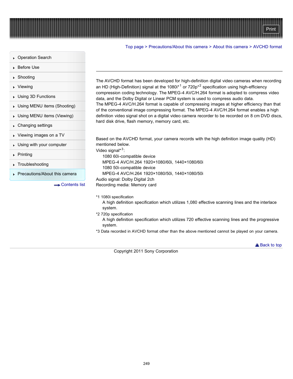 Avchd format | Sony DSC-WX9 User Manual | Page 249 / 252