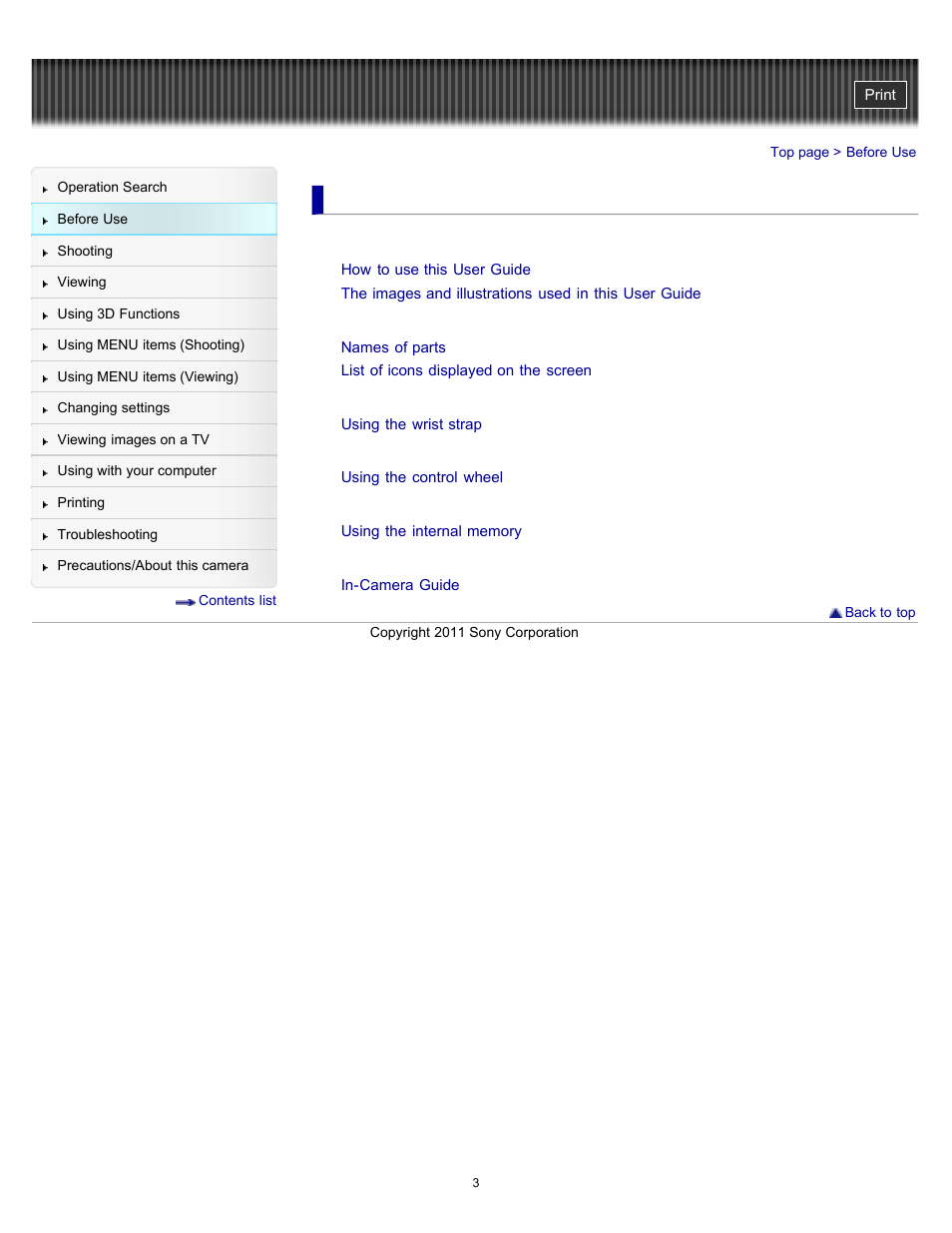 Before use | Sony DSC-WX9 User Manual | Page 3 / 252