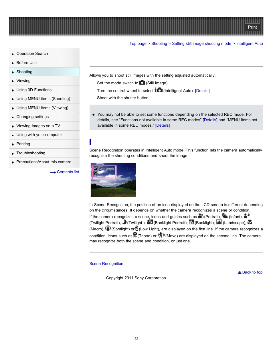 Intelligent auto | Sony DSC-WX9 User Manual | Page 52 / 252