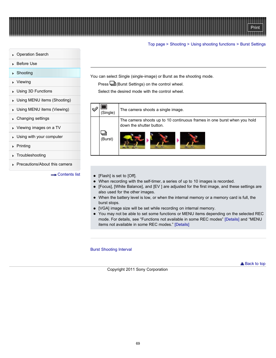 Burst settings | Sony DSC-WX9 User Manual | Page 69 / 252