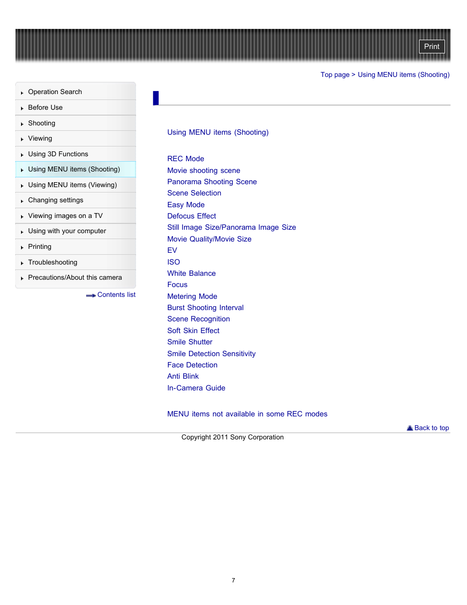 Using menu items (shooting) | Sony DSC-WX9 User Manual | Page 7 / 252