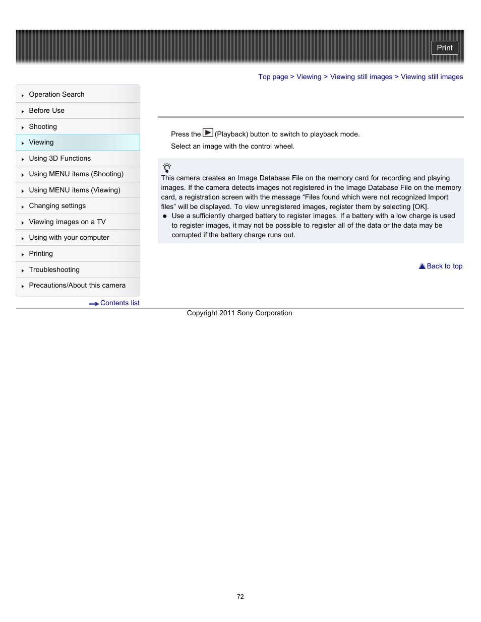 Viewing still images | Sony DSC-WX9 User Manual | Page 72 / 252