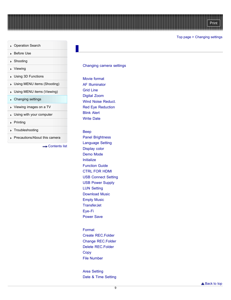 Changing settings | Sony DSC-WX9 User Manual | Page 9 / 252