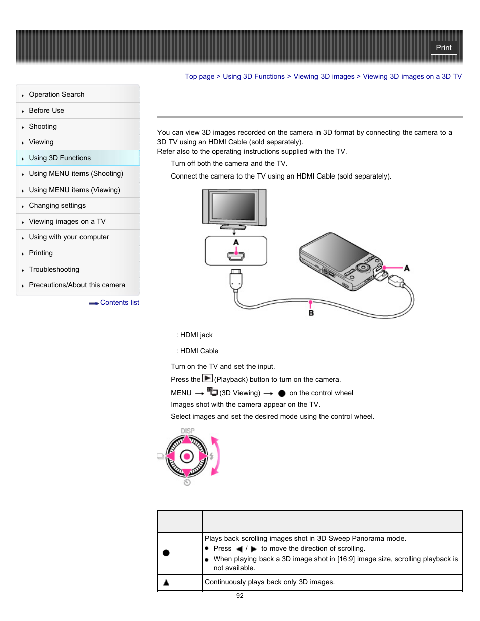 Viewing 3d images on a 3d tv | Sony DSC-WX9 User Manual | Page 92 / 252