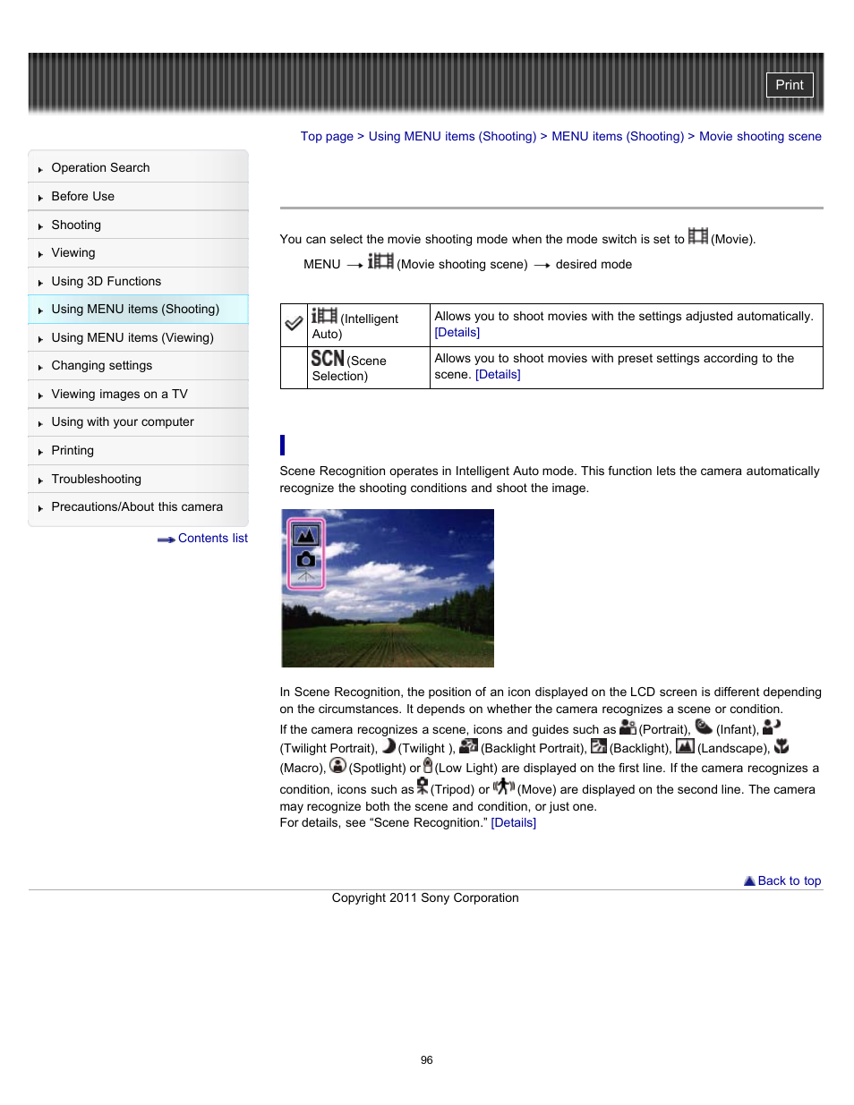 Movie shooting scene | Sony DSC-WX9 User Manual | Page 96 / 252