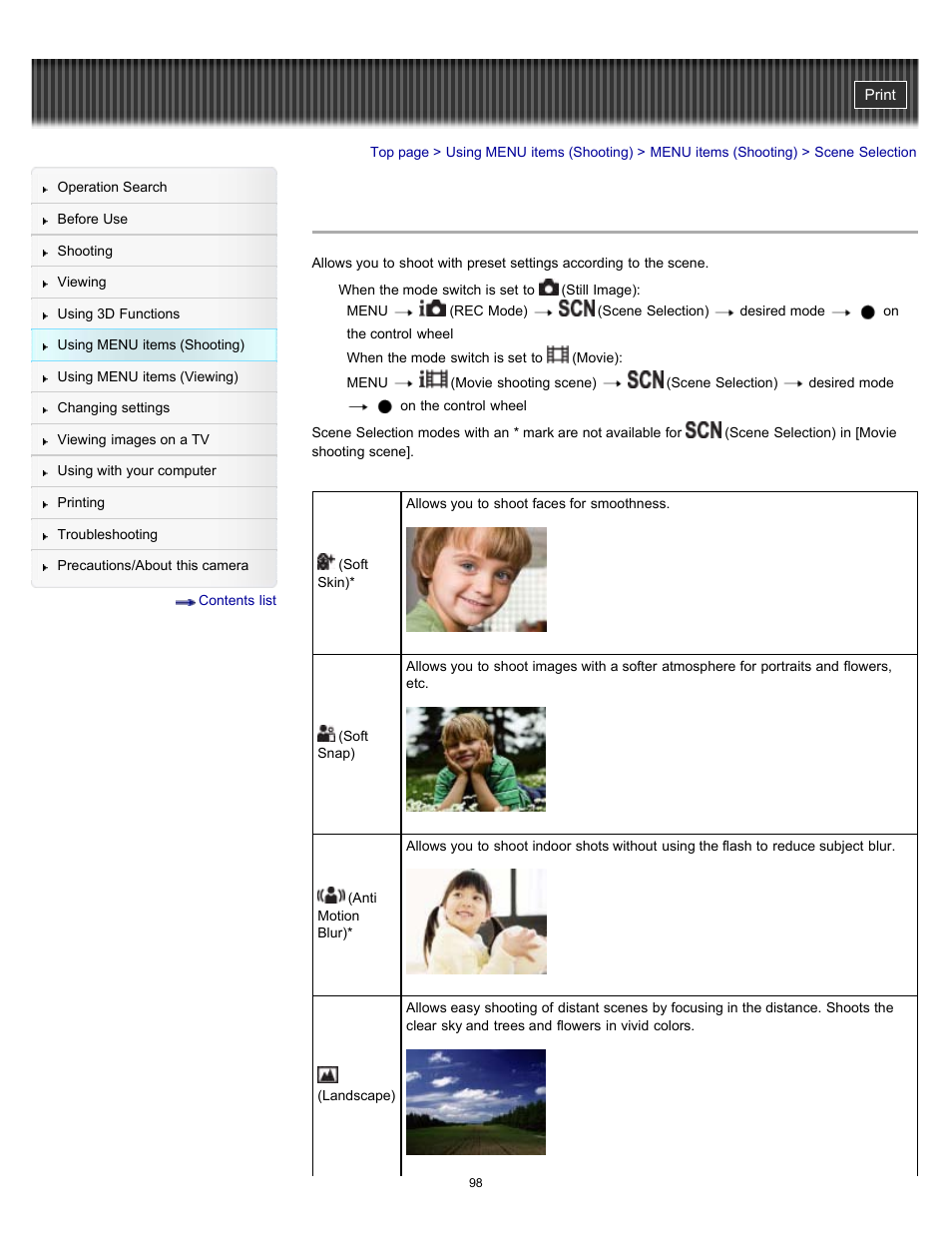 Scene selection, Details | Sony DSC-WX9 User Manual | Page 98 / 252