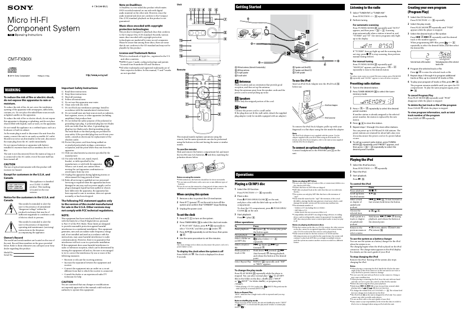 Sony CMT-FX300i User Manual | 2 pages