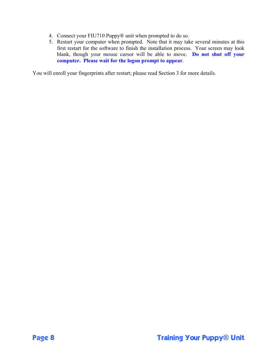 Page 8 training your puppy® unit | Sony FIU-710 User Manual | Page 8 / 24