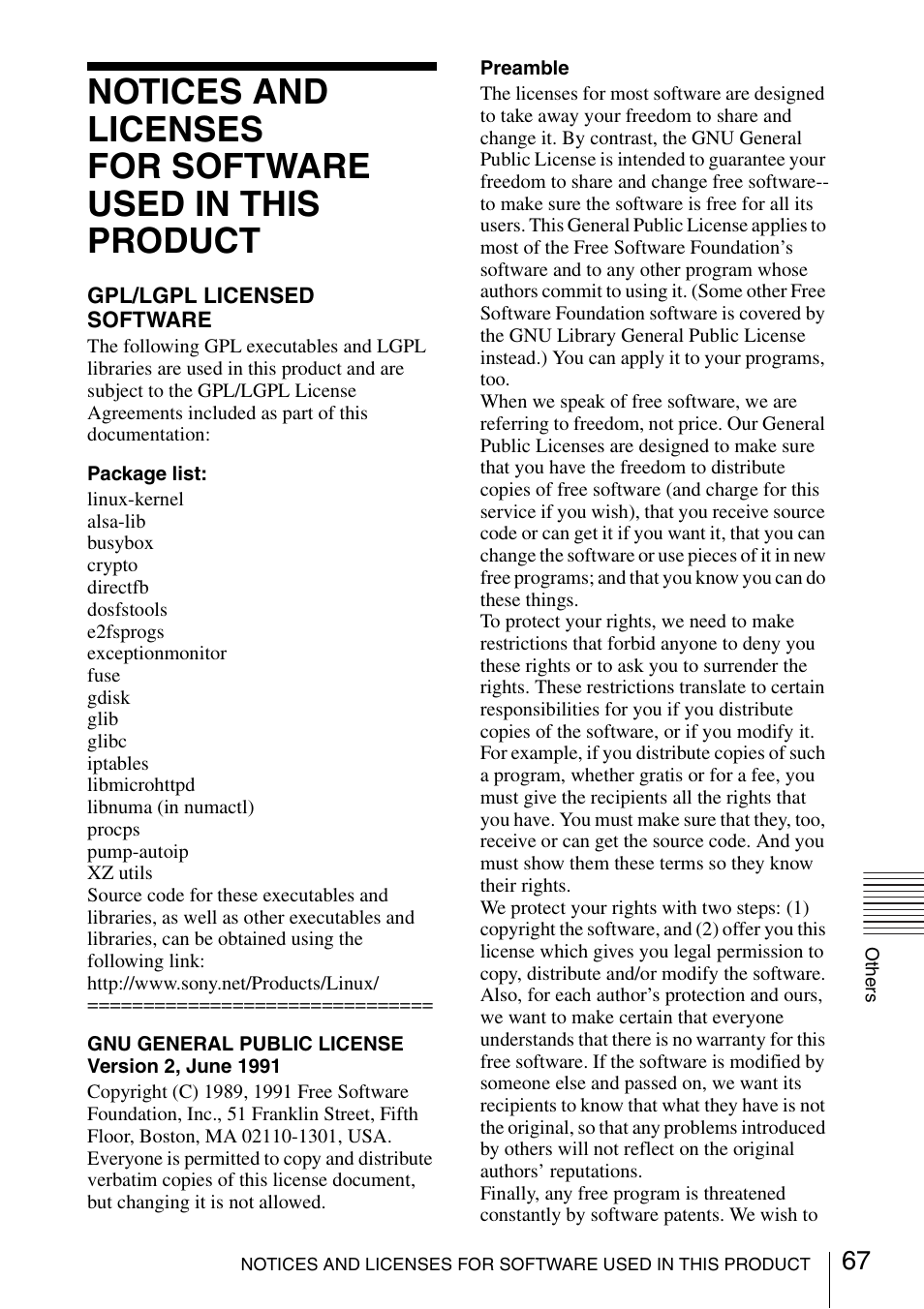 Notices and licenses, For software used in this product | Sony VPL-VW600ES User Manual | Page 67 / 88