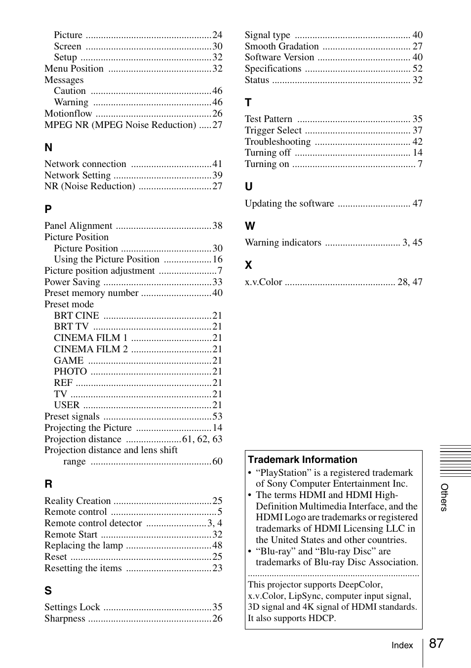 Sony VPL-VW600ES User Manual | Page 87 / 88