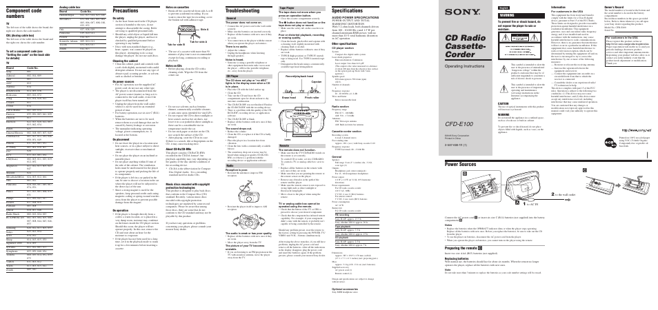 Sony CFD-E100 User Manual | 2 pages