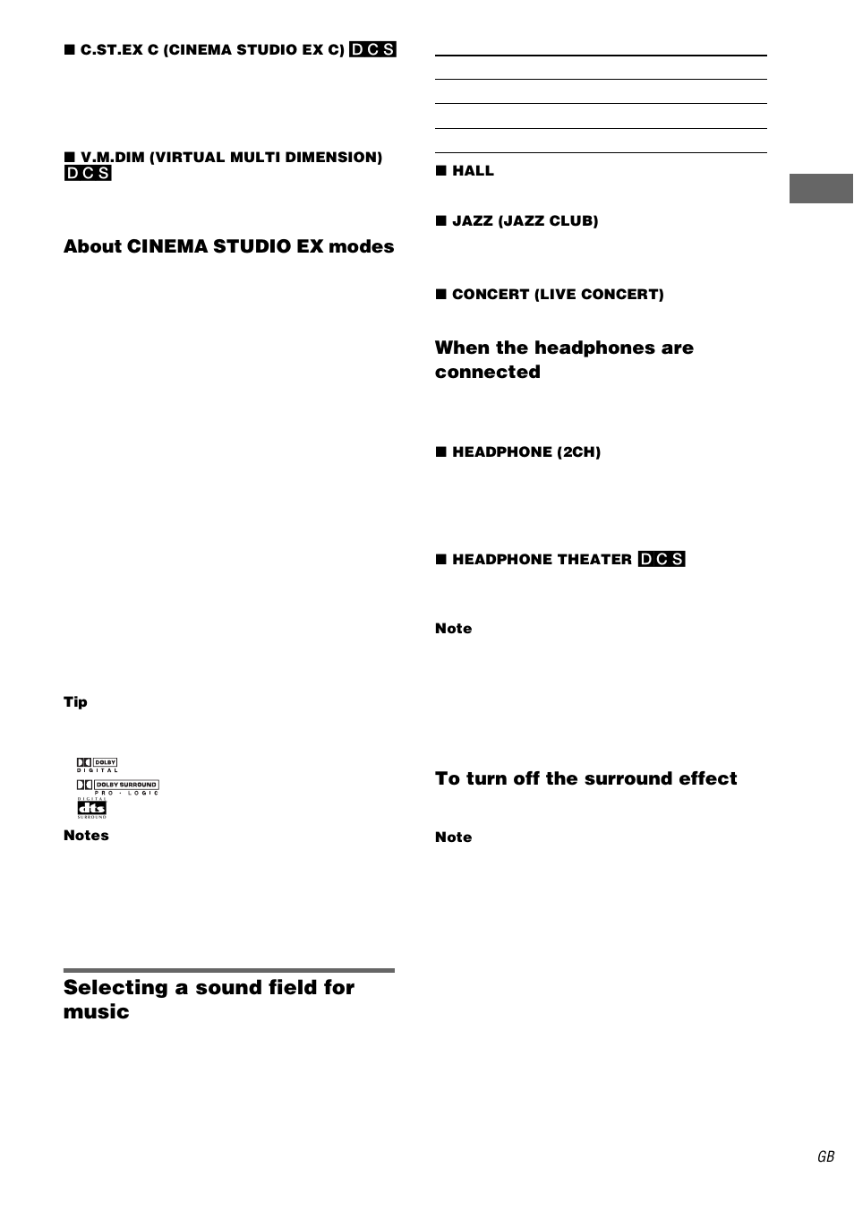 Selecting a sound field for music | Sony STR-DA1000ES User Manual | Page 33 / 56