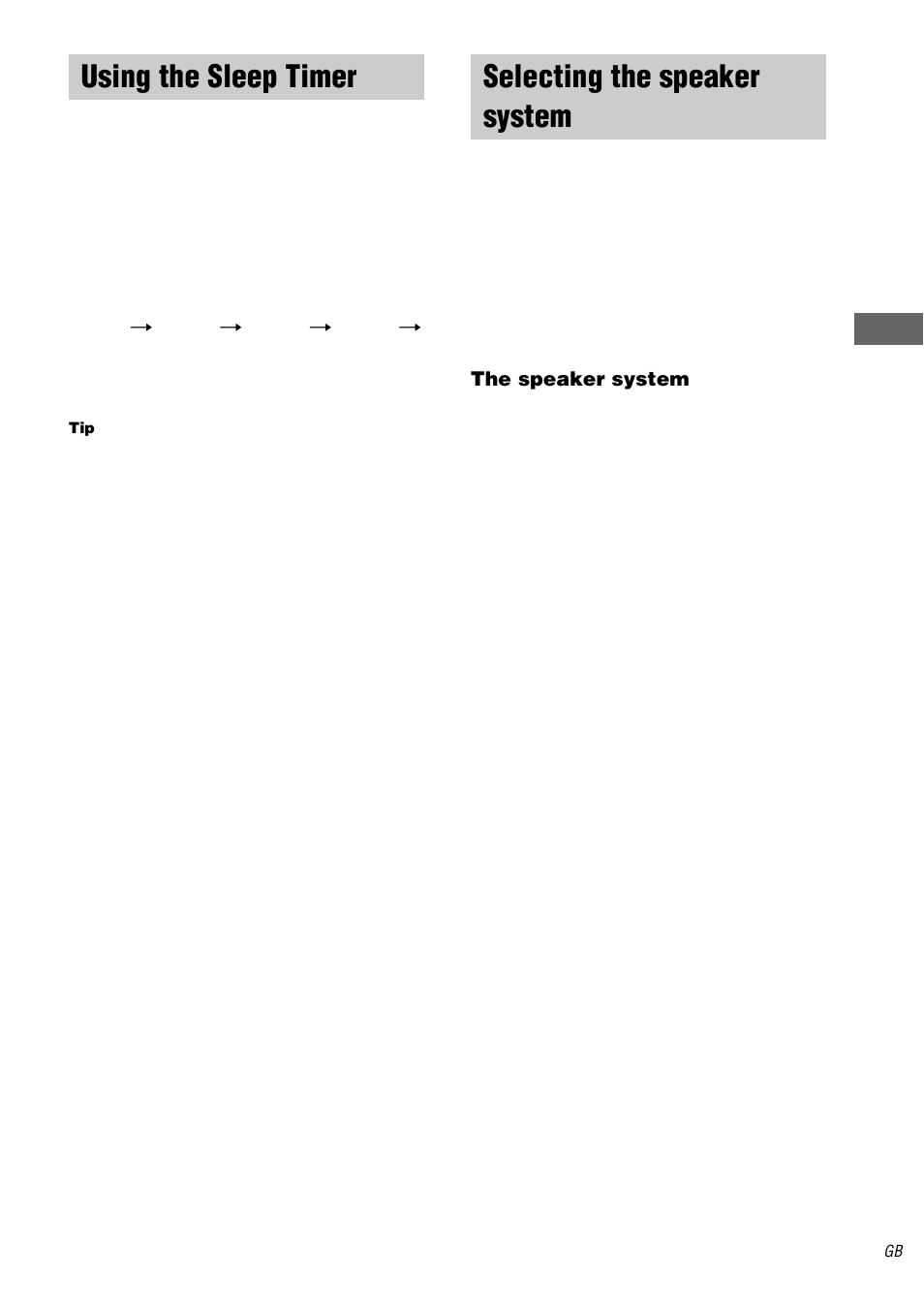 Using the sleep timer, Selecting the speaker system, Using the sleep timer selecting the speaker system | Sony STR-DA1000ES User Manual | Page 43 / 56