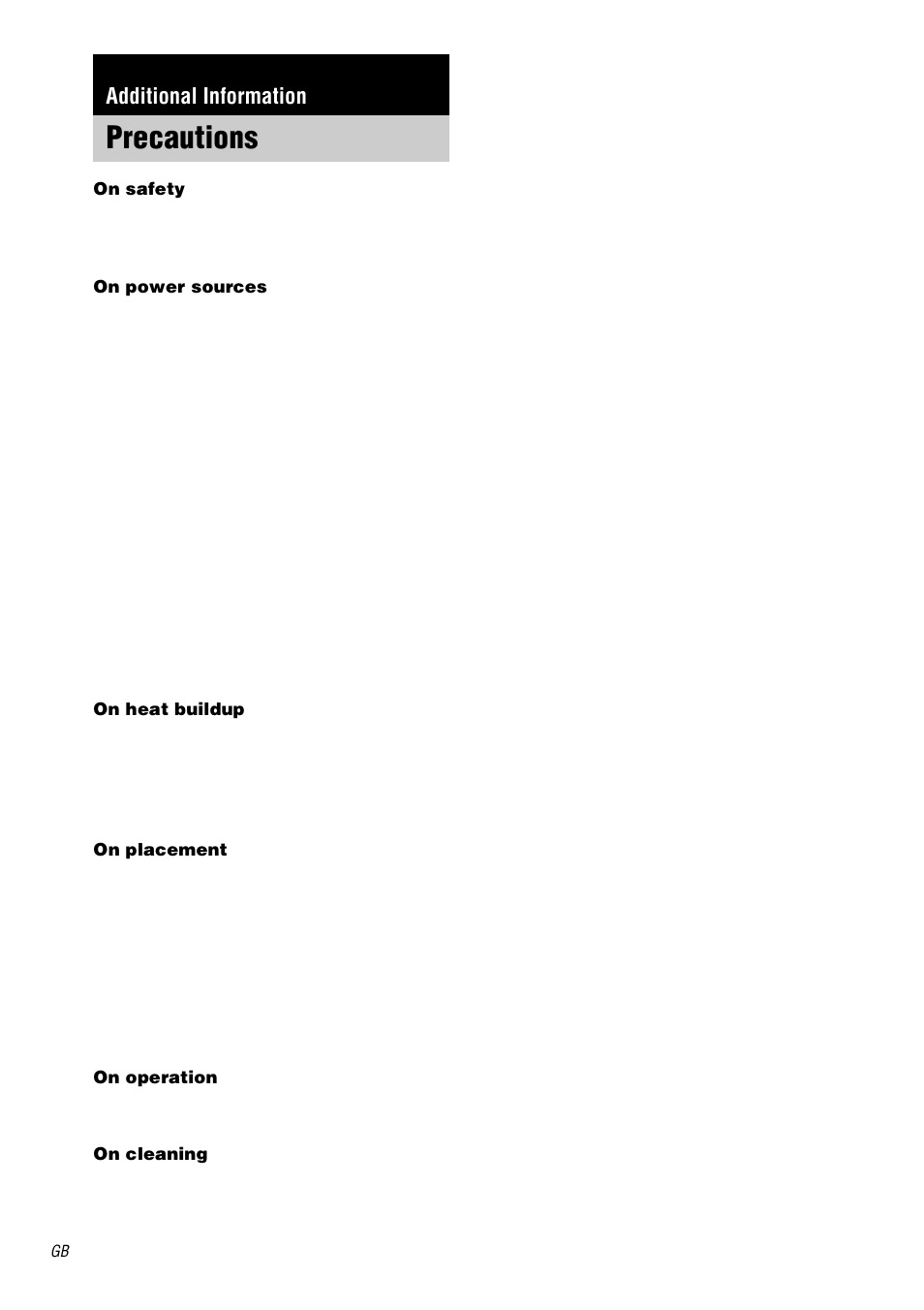 Additional information, Precautions | Sony STR-DA1000ES User Manual | Page 46 / 56