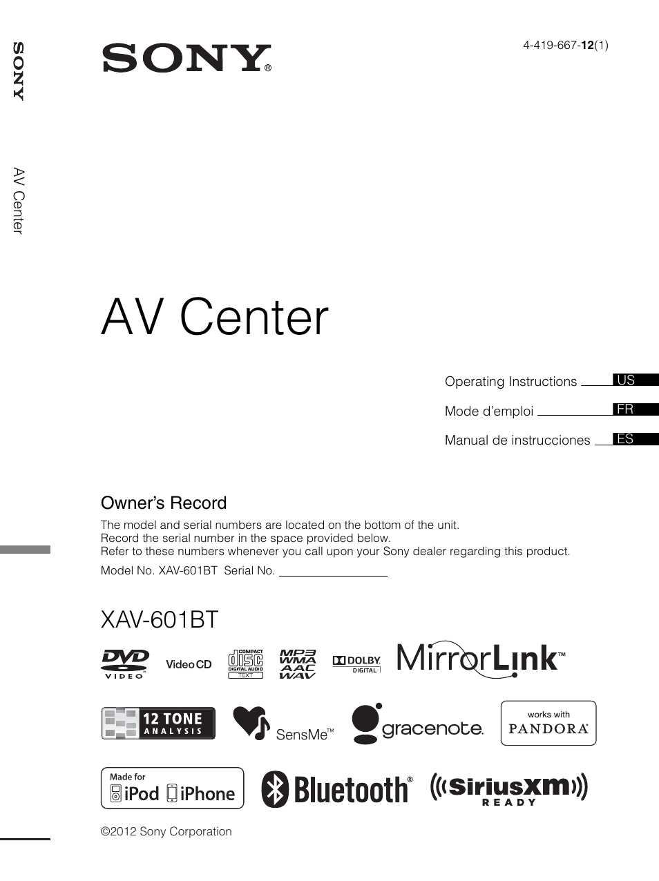 Sony XAV-601BT User Manual | 220 pages