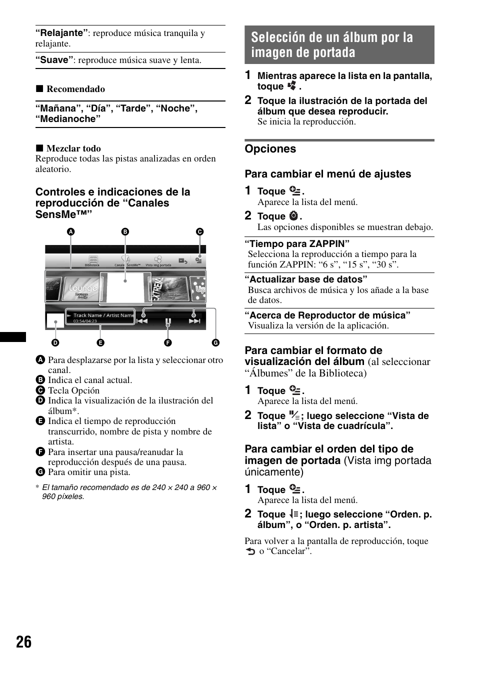 Selección de un álbum por la imagen de portada, Opciones | Sony XAV-601BT User Manual | Page 170 / 220