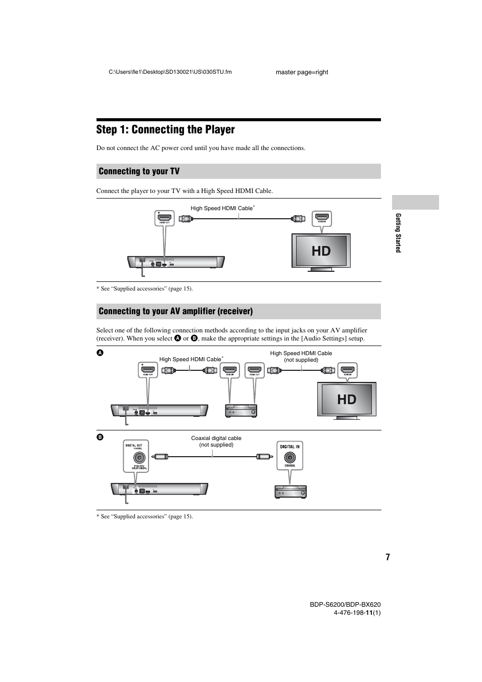 Step 1: connecting the player | Sony BDP-S6200 User Manual | Page 7 / 16