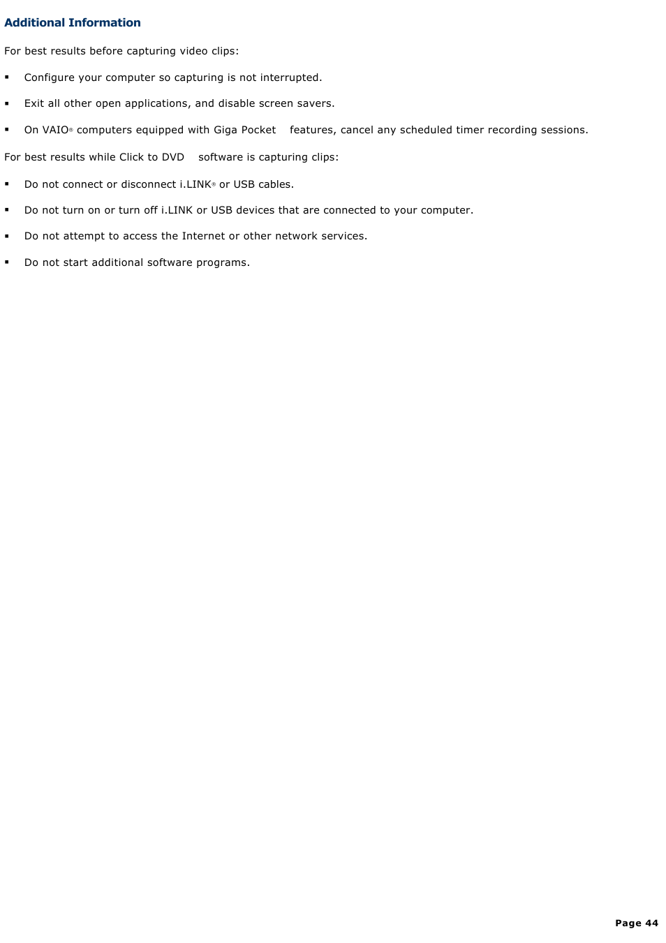 Additional information | Sony PCV-RS312 User Manual | Page 44 / 161