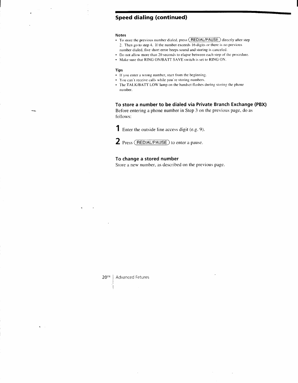 To change a stored number | Sony SPP-AQ600 User Manual | Page 20 / 98