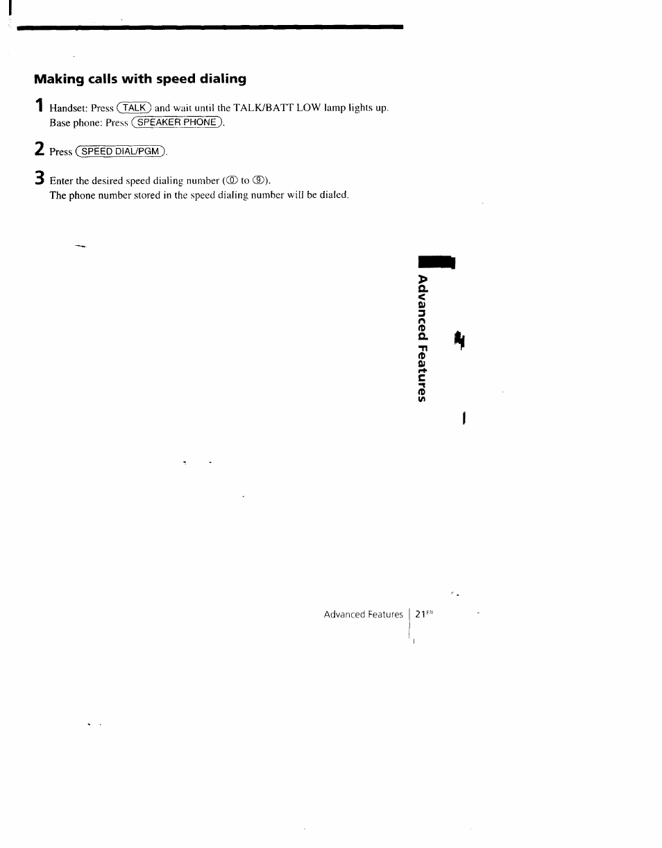 Making calls with speed dialing | Sony SPP-AQ600 User Manual | Page 21 / 98