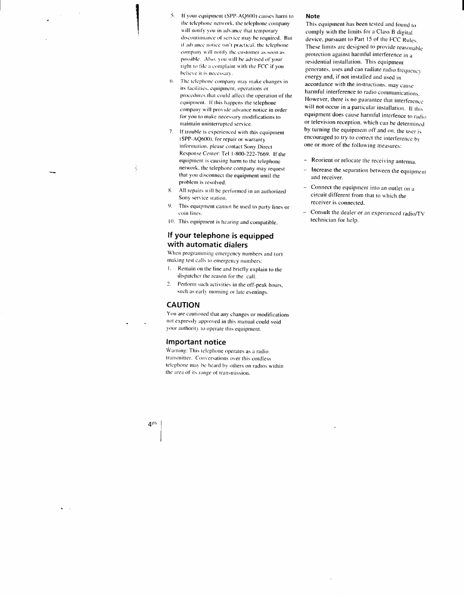 Caution, Important notice | Sony SPP-AQ600 User Manual | Page 4 / 98