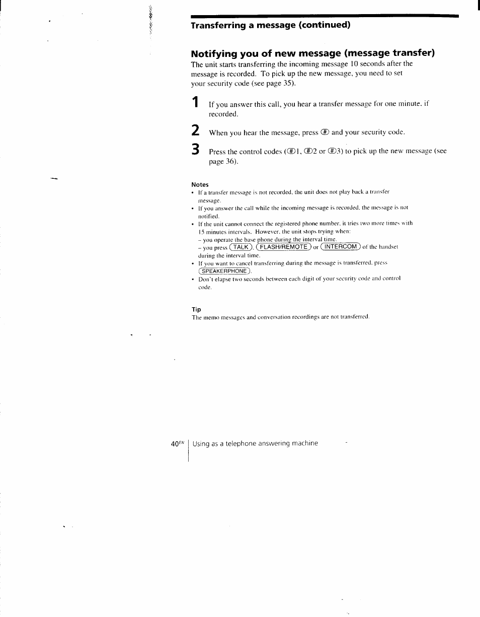 Notifying you of new message (message transfer) | Sony SPP-AQ600 User Manual | Page 40 / 98