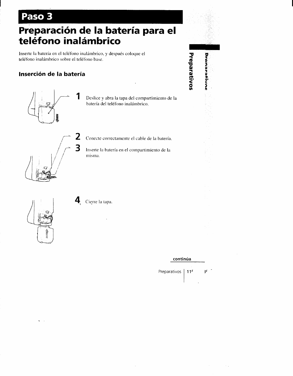 Inserción de la batería, Paso 3 | Sony SPP-AQ600 User Manual | Page 59 / 98