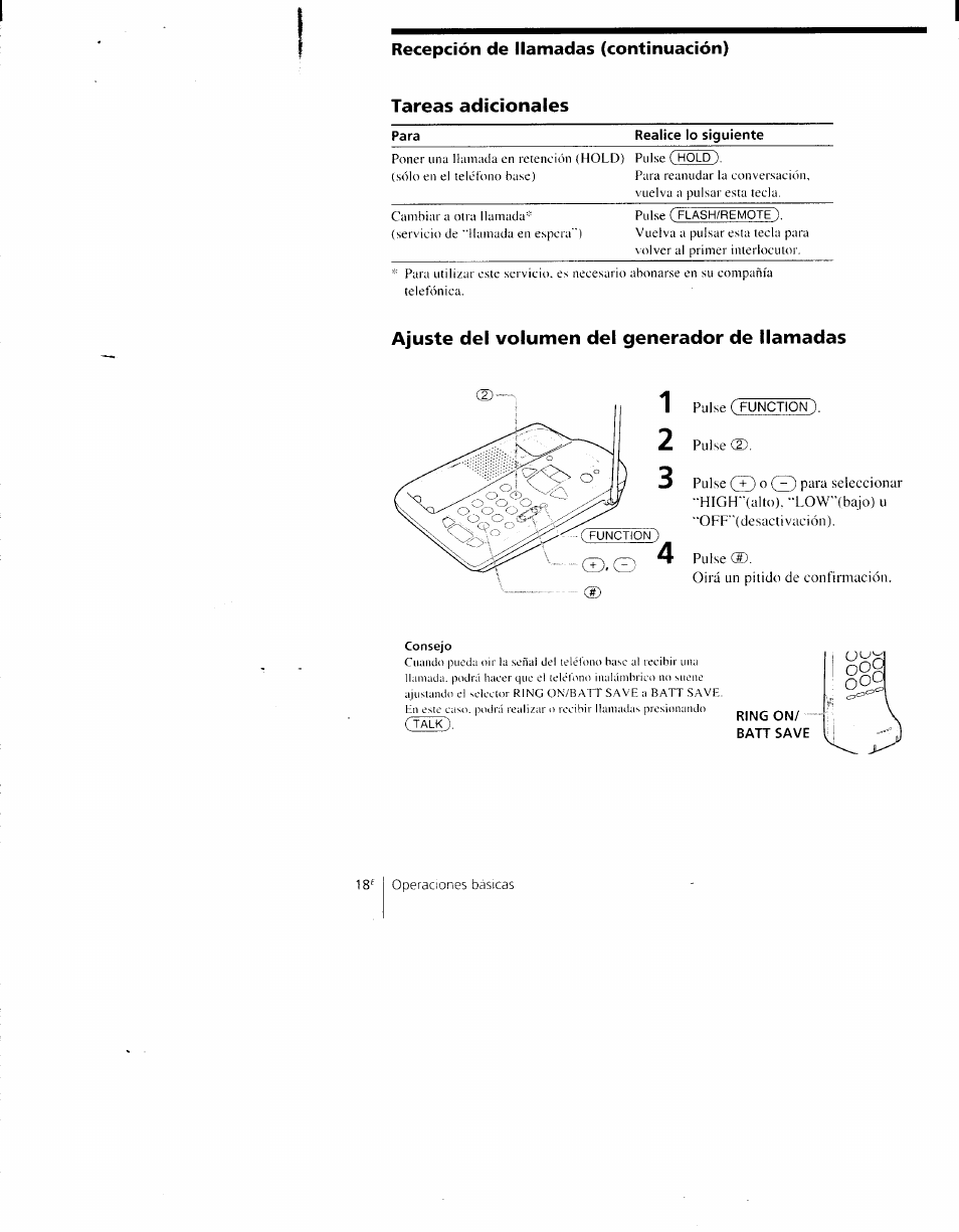 Tareas adicionales, Ajuste del volumen del generador de llamadas, Recepción de llamadas (continuación) | Sony SPP-AQ600 User Manual | Page 66 / 98