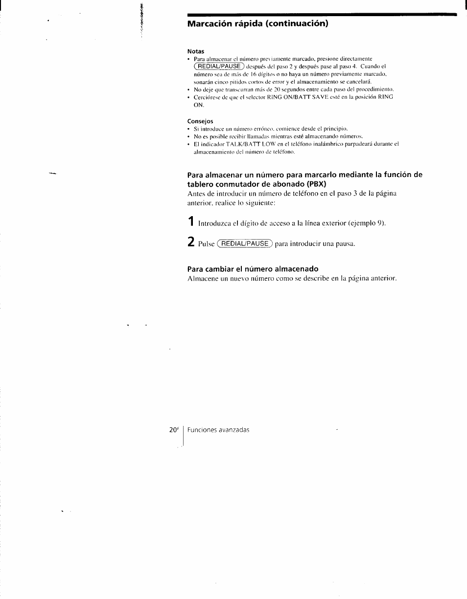 Para cambiar el número almacenado, Marcación rápida (continuación) | Sony SPP-AQ600 User Manual | Page 68 / 98