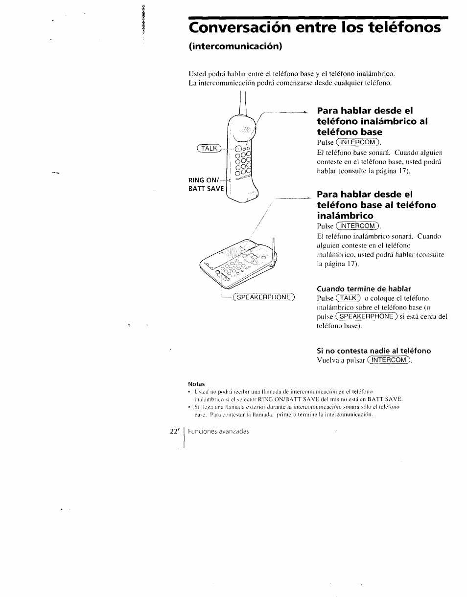 Conversación entre los teléfonos, Intercomunicación), Cuando termine de hablar | Si no contesta nadie al teléfono | Sony SPP-AQ600 User Manual | Page 70 / 98