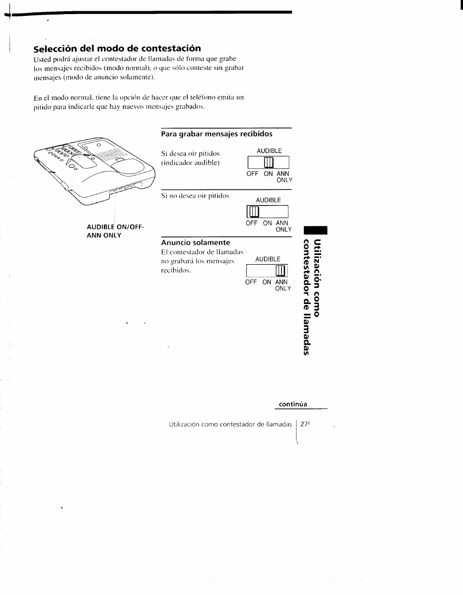 Selección del modo de contestación, I r+ rt, Ir+ rt | Sony SPP-AQ600 User Manual | Page 75 / 98