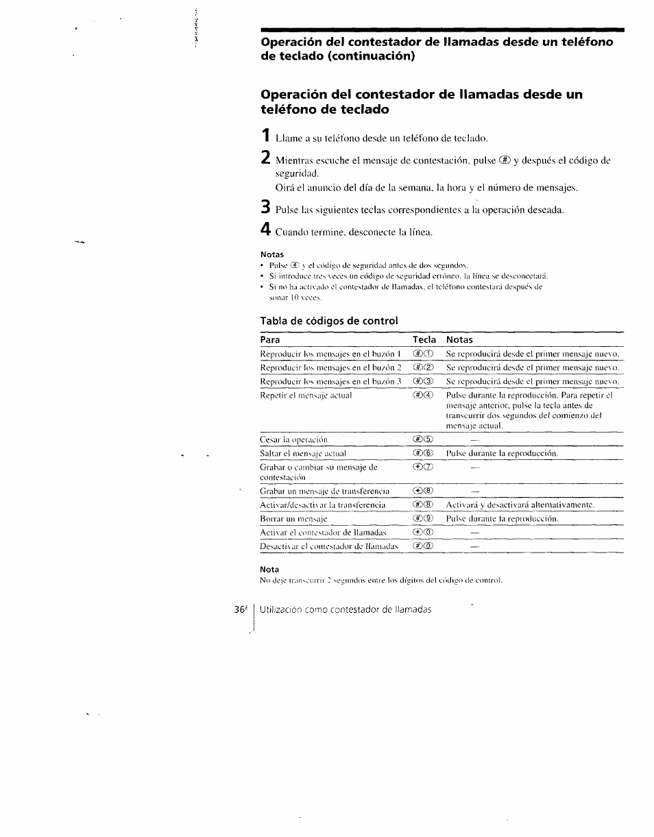 Tabla de códigos de control | Sony SPP-AQ600 User Manual | Page 84 / 98