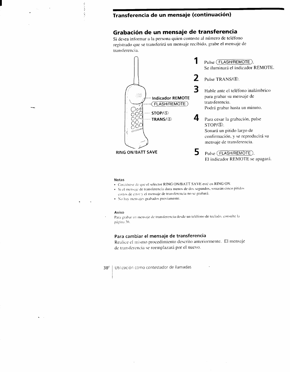 Grabación de un mensaje de transferencia, Para cambiar el mensaje de transferencia | Sony SPP-AQ600 User Manual | Page 86 / 98