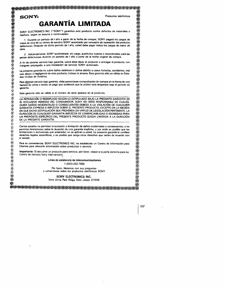Garantia limitada | Sony SPP-AQ600 User Manual | Page 97 / 98