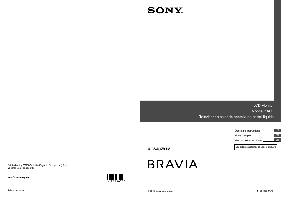 Sony KLV-40ZX1M User Manual | 87 pages