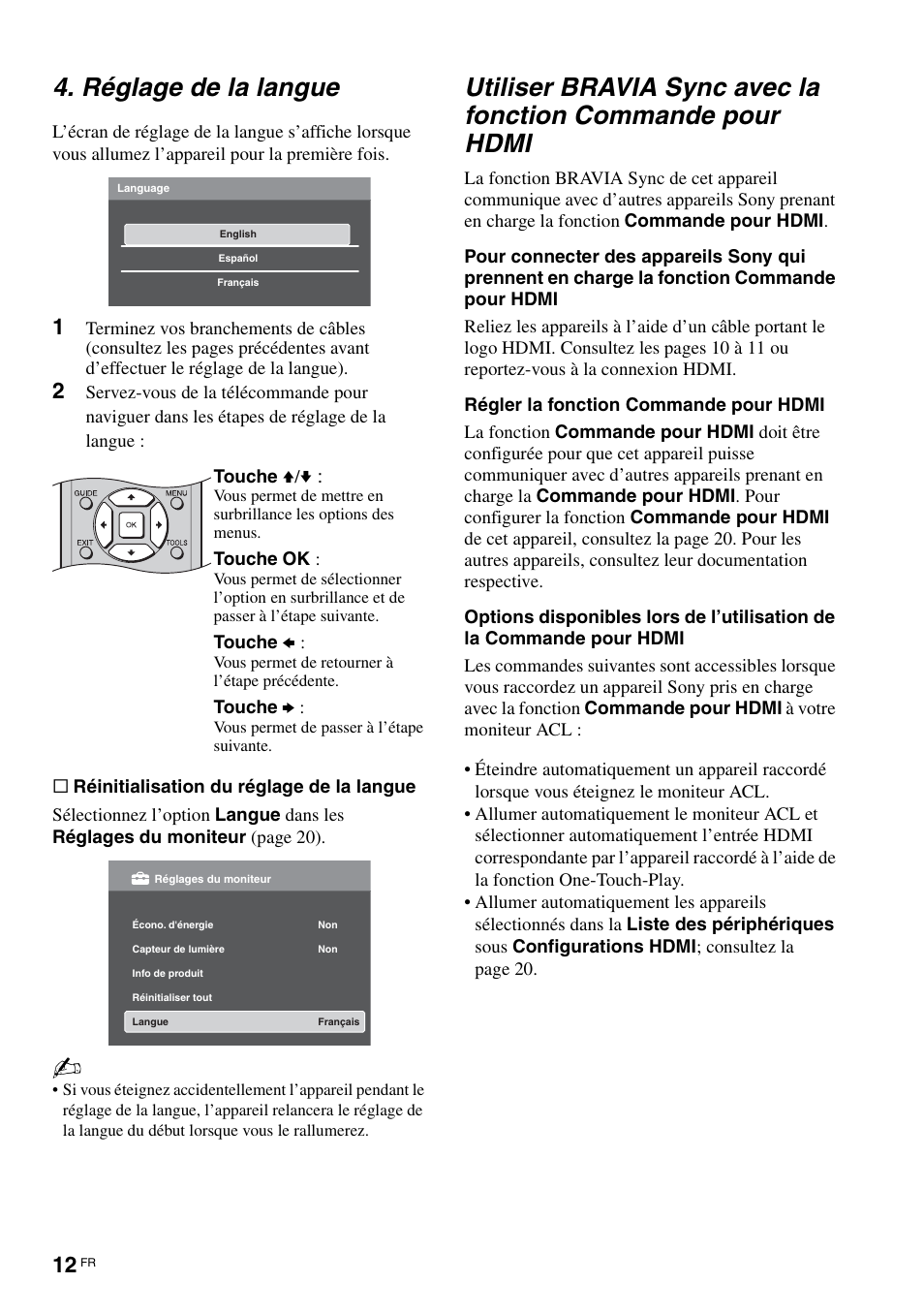 Réglage de la langue | Sony KLV-40ZX1M User Manual | Page 40 / 87