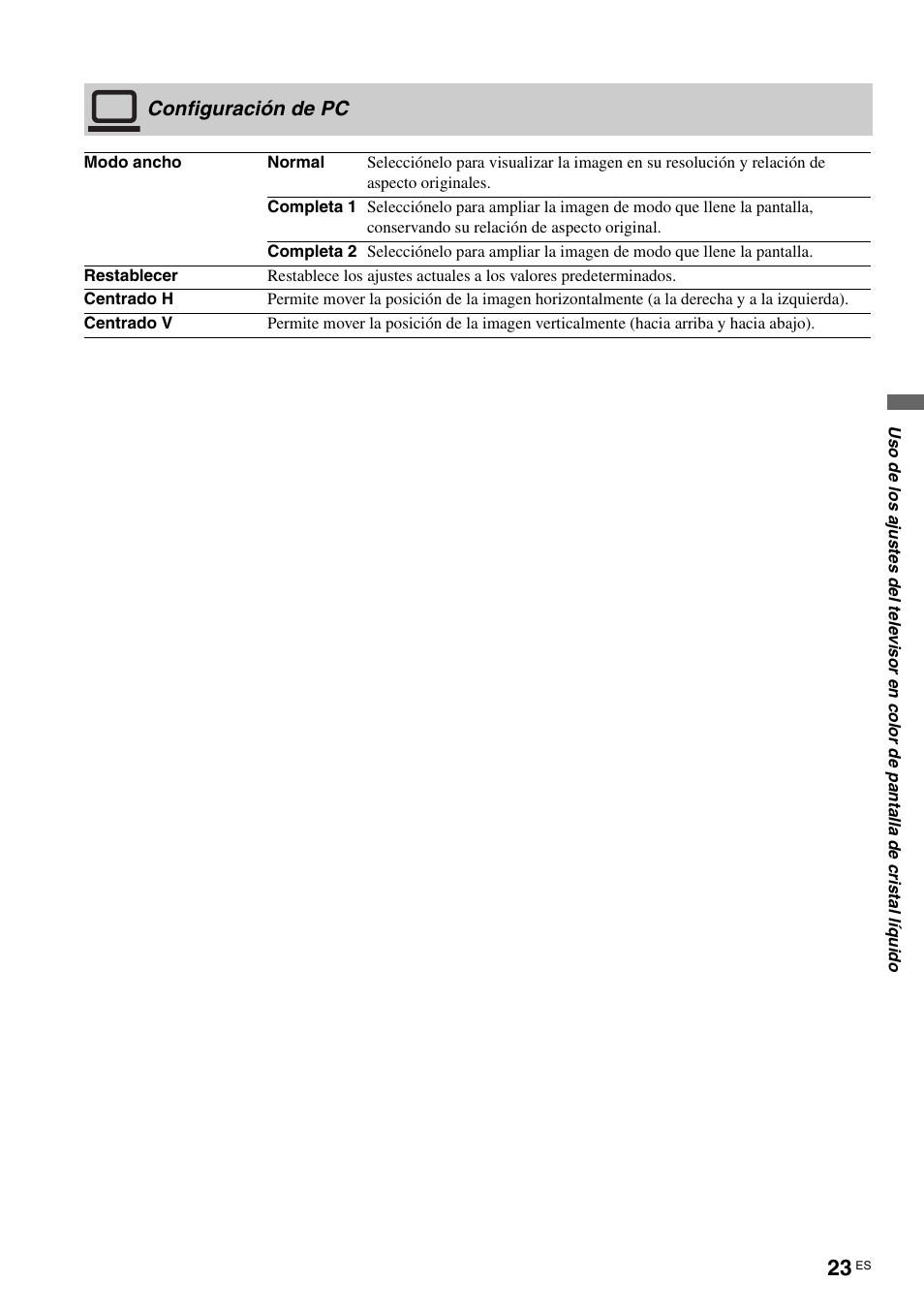 Configuración de pc | Sony KLV-40ZX1M User Manual | Page 79 / 87