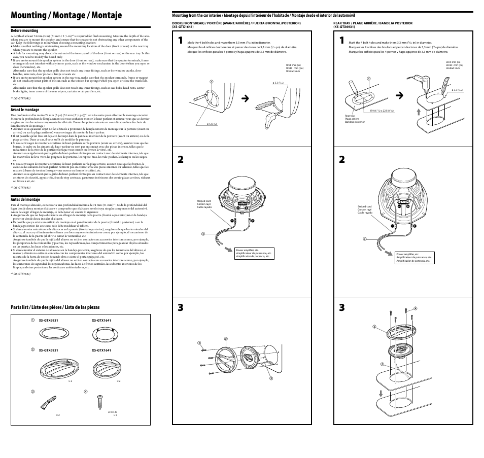 Mounting / montage / montaje | Sony XS-GTX1641 User Manual | Page 2 / 2