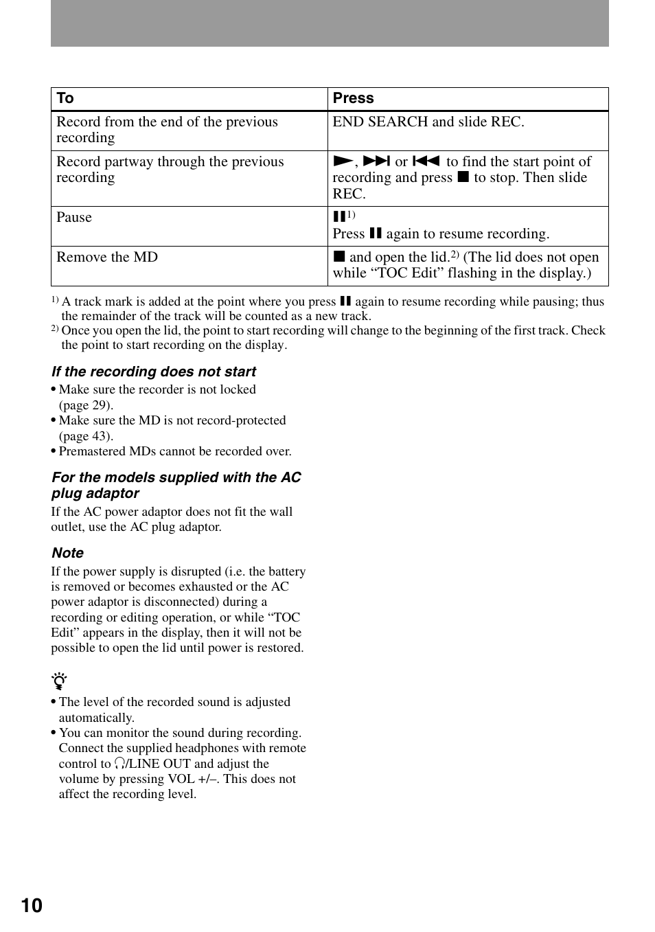 Sony MZ-R90 User Manual | Page 10 / 56