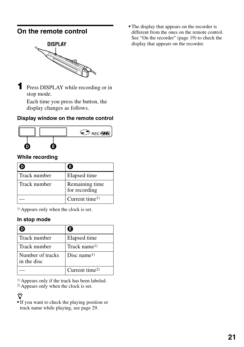 On the remote control | Sony MZ-R90 User Manual | Page 21 / 56