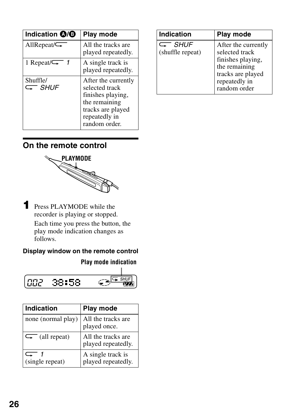 On the remote control | Sony MZ-R90 User Manual | Page 26 / 56